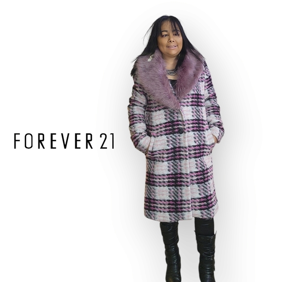 FOREVER 21 WOMENS MEDIUM WOOL FAUX FUR WINTER COAT - Picture 3 of 10